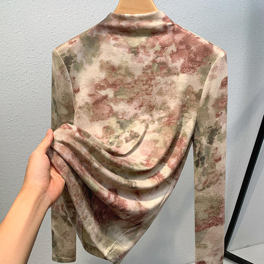 半高领打底衫女，欧货女装洋气印花长袖t恤收腰内搭气质上衣XY-J3D0818 商品图0