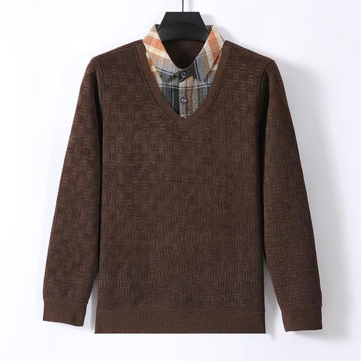 麻将格加绒加厚假两件长袖打底衫男士秋冬季新款毛衣 商品图4