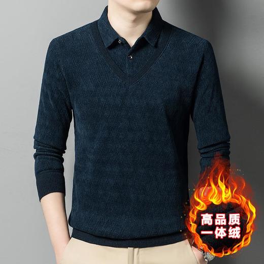 加绒加厚假两件长袖针织衫男士秋冬季新款中老年毛衣 商品图2