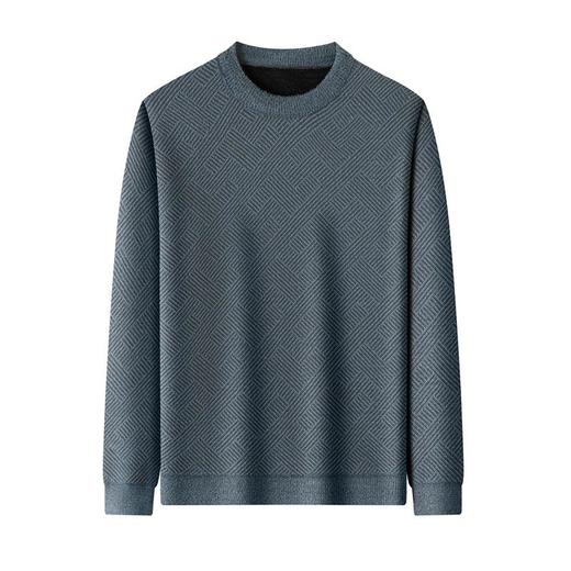 加绒加厚针织衫男式上衣冬季新款格子提花保暖打底衫毛衣 商品图4