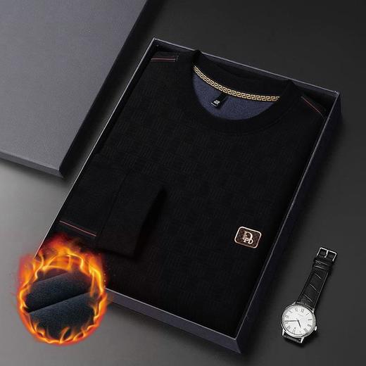 加绒加厚针织衫男式秋冬季新款保暖麻将格打底衫毛衣 商品图3