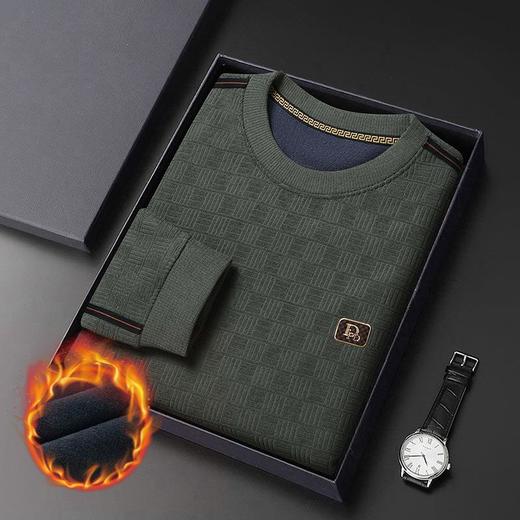 加绒加厚针织衫男式秋冬季新款保暖麻将格打底衫毛衣 商品图2