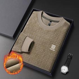 加绒加厚针织衫男士秋冬季新款简约百搭潮流打底衫毛衣男