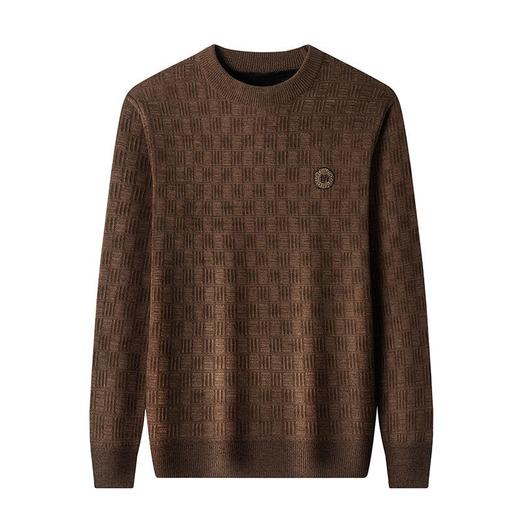 雪尼尔毛衣男士冬季新款加绒加厚提花串珠圆领潮流男式针织打底衫 商品图4