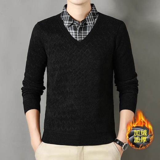 提花加绒加厚假两件长袖打底衫男士秋冬季新款毛衣男 商品图1