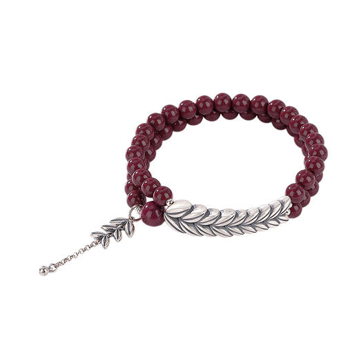 S990足银朱砂复古做旧穗穗平安麦穗圆珠手链气质双圈银手串CW 商品图4