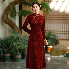 碎花连衣裙长袖女高贵气质秋冬旗袍SYG-700