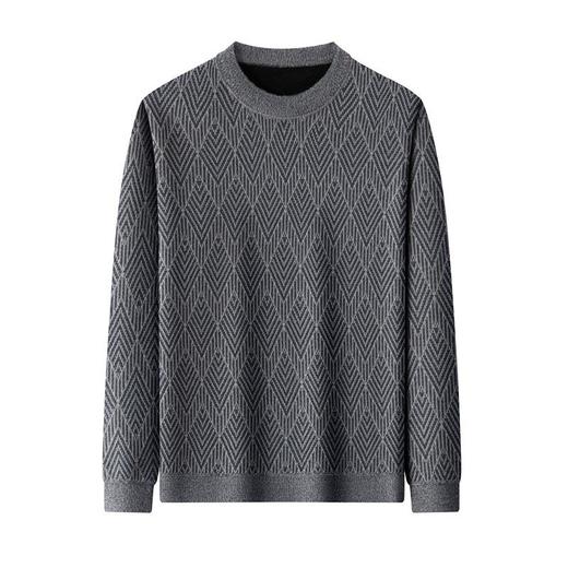 跨境直播加绒加厚针织衫男式上衣冬季新款格子提花保暖打底衫毛衣 商品图4