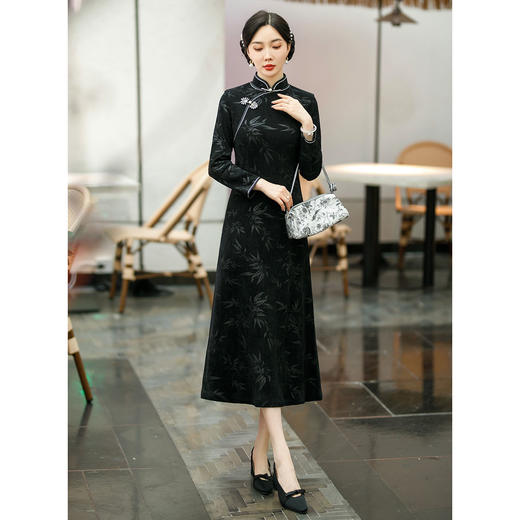 碎花连衣裙长袖女高贵气质秋冬旗袍SYG-700 商品图4
