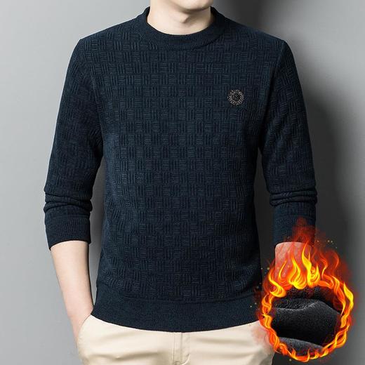 雪尼尔毛衣男士冬季新款加绒加厚提花串珠圆领潮流男式针织打底衫 商品图1