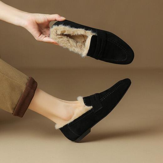 一脚蹬保暖加绒单鞋，磨砂休闲平底小皮鞋复古通勤风软牛皮乐福鞋NJMK-K787 商品图2