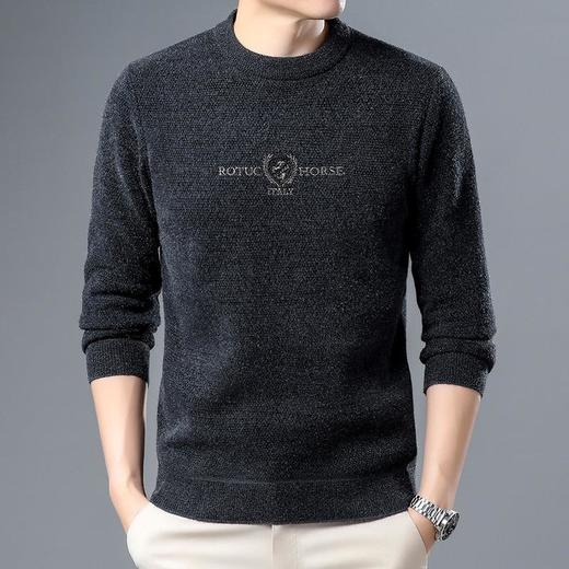 雪貂男士针织衫冬季新款加绒加厚字母印花雪尼尔保暖休闲毛衣代发 商品图3