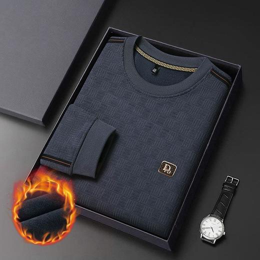 加绒加厚针织衫男式秋冬季新款保暖麻将格打底衫毛衣 商品图0