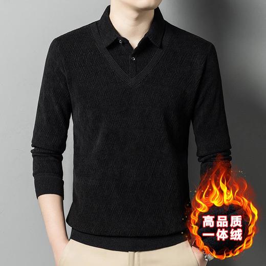 加绒加厚假两件长袖针织衫男士秋冬季新款中老年毛衣 商品图3
