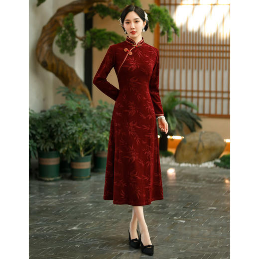 碎花连衣裙长袖女高贵气质秋冬旗袍SYG-700 商品图3