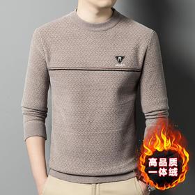 雪貂绒加绒加厚针织衫男士秋冬季新款百搭圆领保暖休闲打底衫毛衣