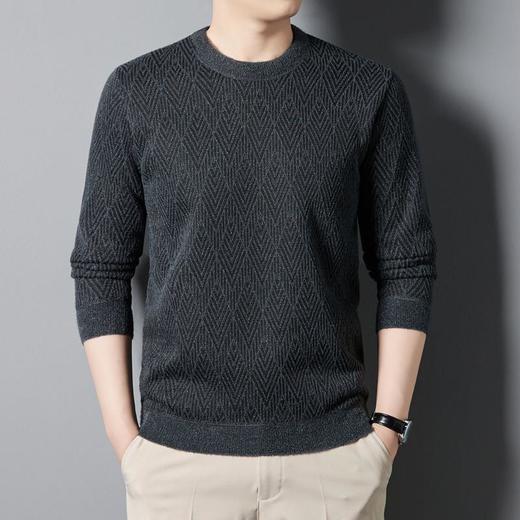 跨境直播加绒加厚针织衫男式上衣冬季新款格子提花保暖打底衫毛衣 商品图1