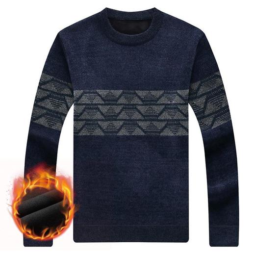 冬季新款雪尼尔加绒毛衣中老年休闲爸爸男装条纹针织衫 商品图4