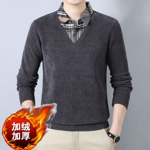 骨头花加绒加厚假两件长袖打底衫男士秋冬季新款毛衣 商品图2