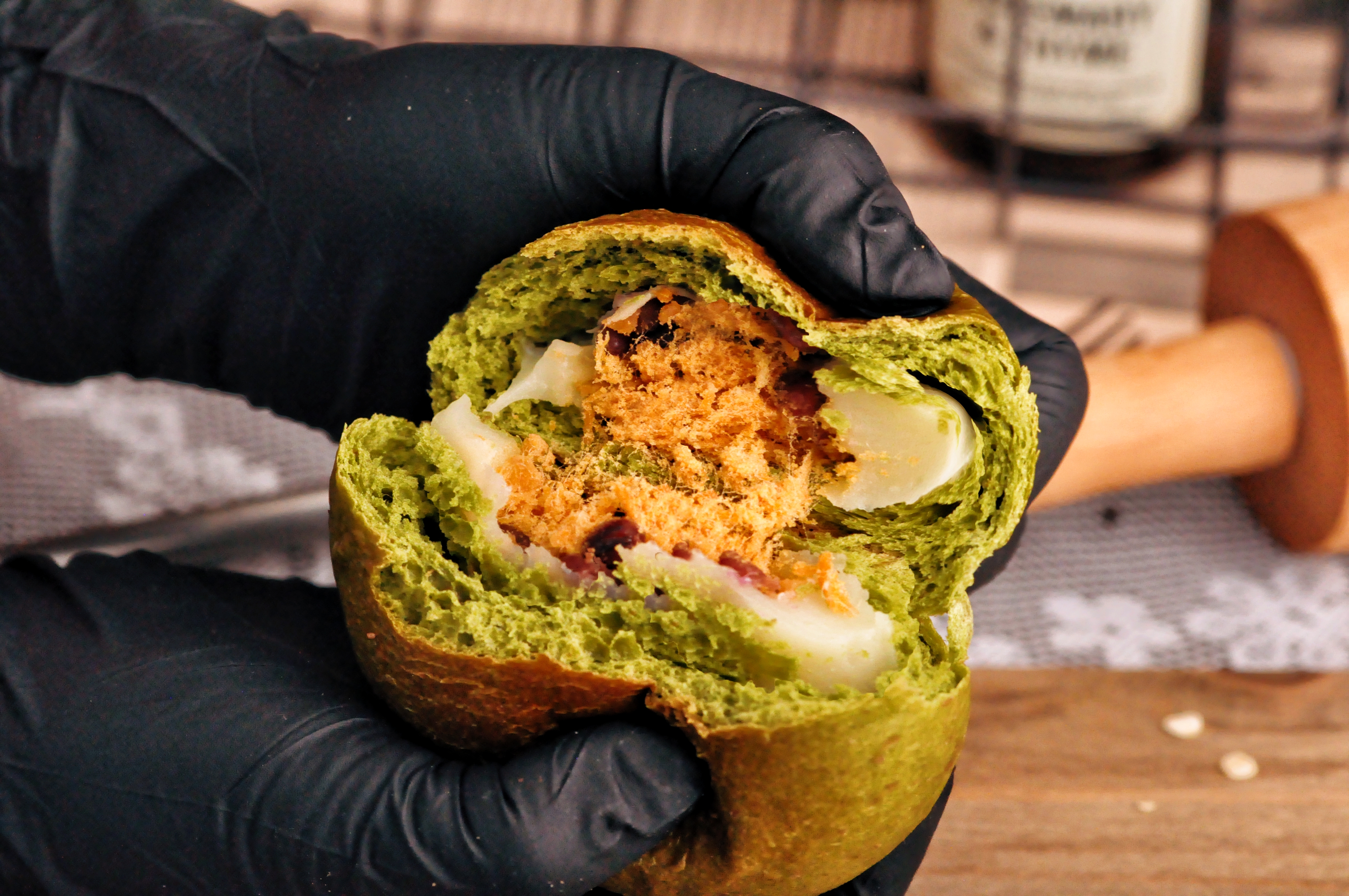 减脂欧包-无糖抹茶麻薯蜜豆牛肉松-每日现做减脂餐包007