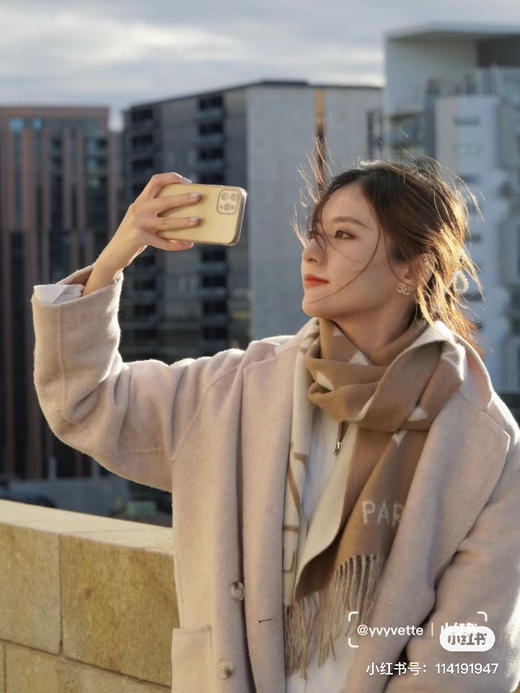 Lv羊绒围巾-奶茶色 商品图3