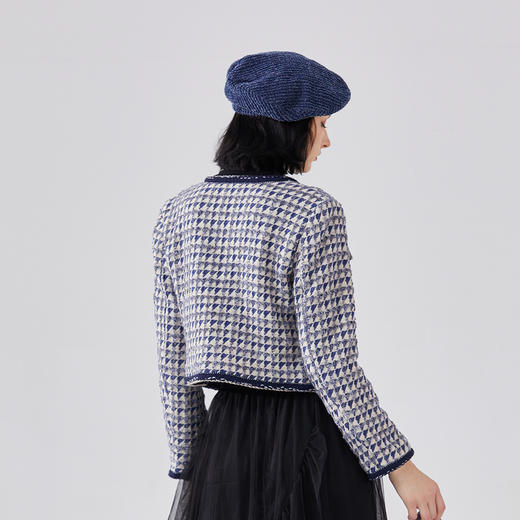 谜底短款呢子外套女2024春季新款小香风V领格纹修身毛呢241MW0111 商品图2
