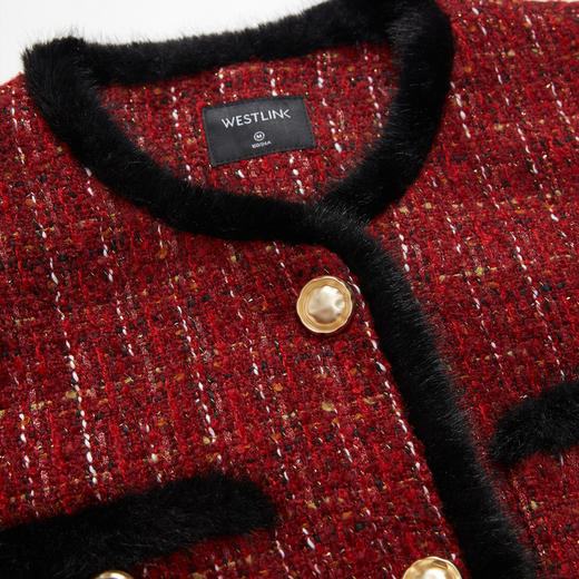 西遇小香风酒红色外套女新款法式气质名媛编织短款上衣10240031 商品图5