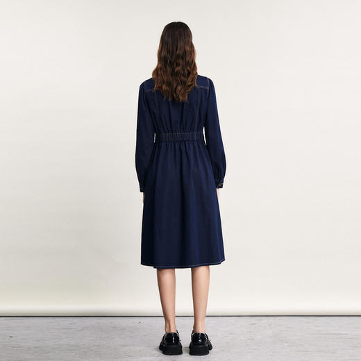 谜底牛仔连衣裙长袖女2024春新款复古文艺风中长裙伞裙241ML0007 商品图2