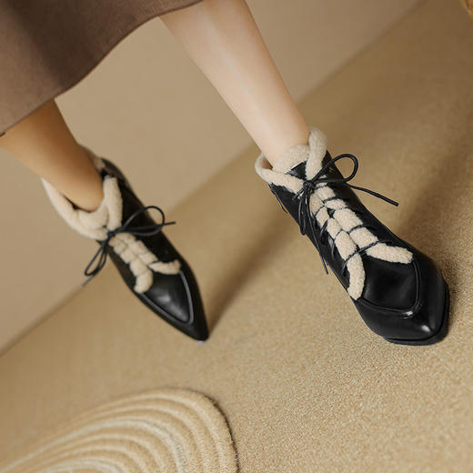 法式尖头，大爆款加毛开侧拉链款穿脱方便里外全真皮短靴DB-M5759M 商品图2