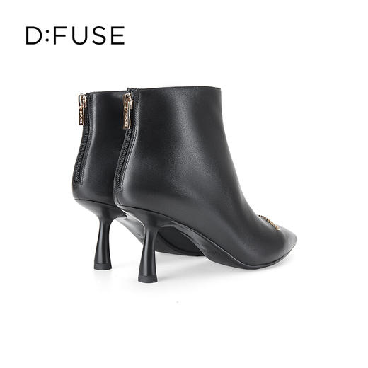 D:FUSE迪芙斯冬季新款短靴女牛皮通勤踝靴金属扣高跟短靴DF34116102 商品图6