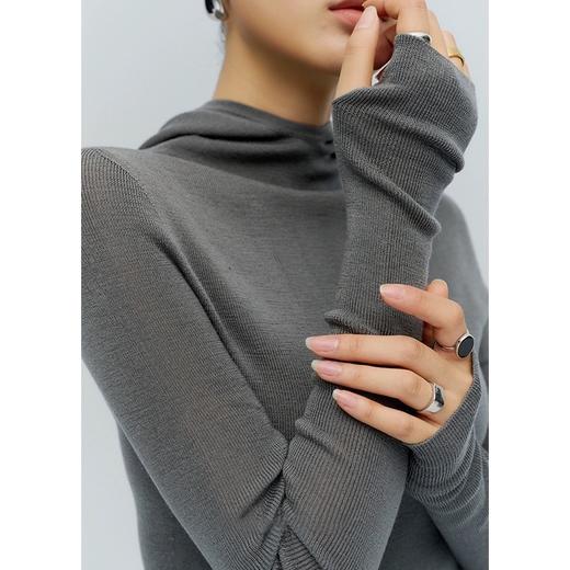 新款法式无压感毛衣叠穿设计感连帽修身打底衫含毛针织衫秋冬 商品图3