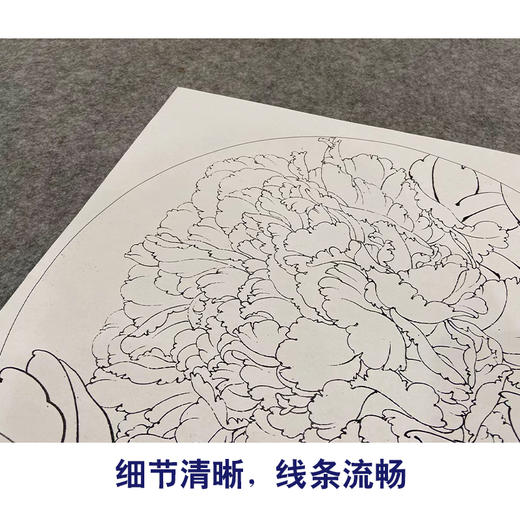 【大彩图】李晓明工笔画白描底稿圆形小品《雪映桃花》临摹勾线花鸟线稿KA03 商品图4