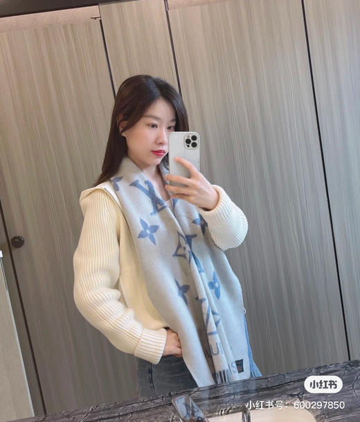 Lv羊绒围巾-蓝灰色 商品图4