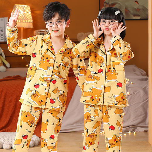 秋冬【空气棉儿童睡衣】开衫翻领 可爱卡通 男女童夹层家居服套装 商品图9