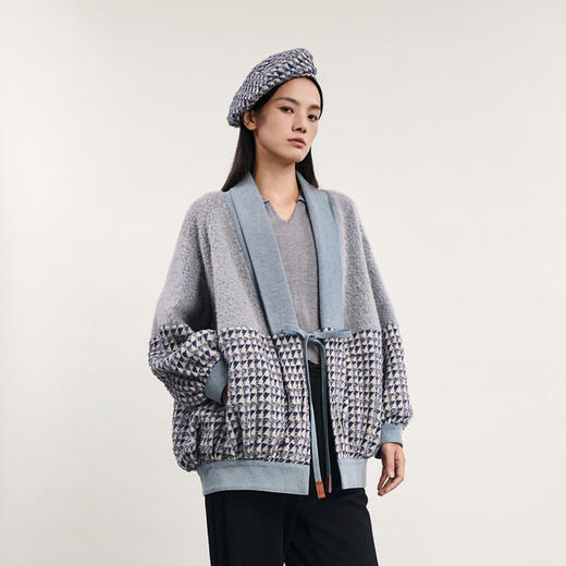 谜底中长款呢子大衣女2024春新款复古拼接感青果领毛呢241MD0095 商品图1