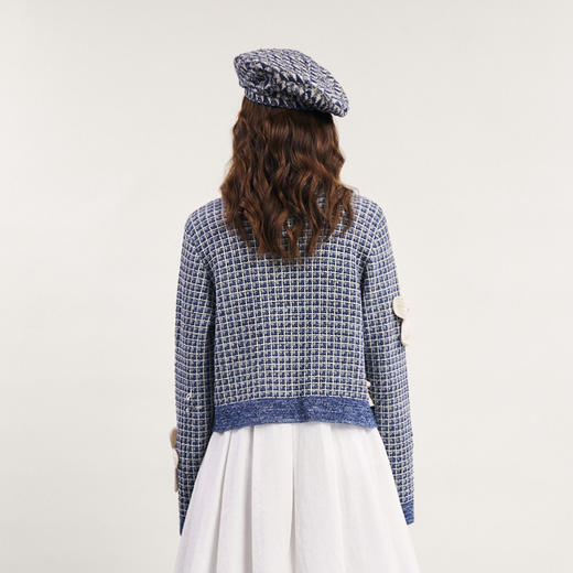 谜底短款针织开衫女2024春新款小香风花朵绣花格纹毛衫241MZ0311 商品图2