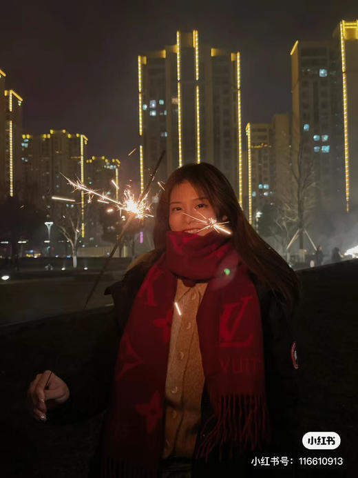 Lv羊绒围巾-酒红色 商品图5