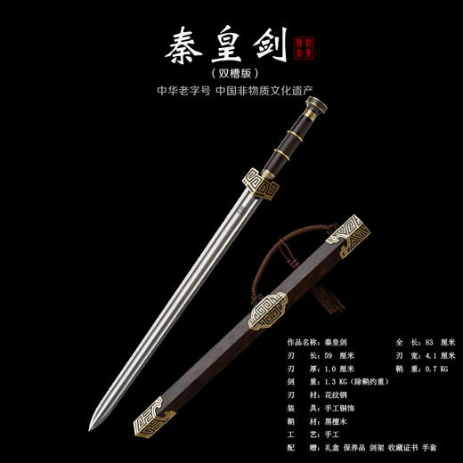 秦皇剑 战国剑汉剑 硬剑一体刀剑 龙泉沈广隆宝剑 未开刃 商品图2