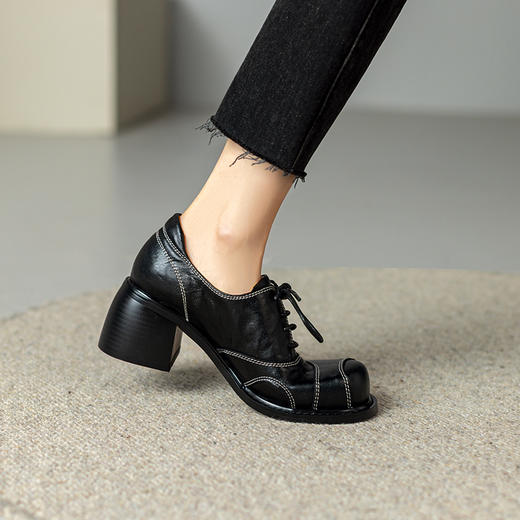 时尚个性，新款圆头真皮粗跟小皮鞋BE-b7126 商品图11