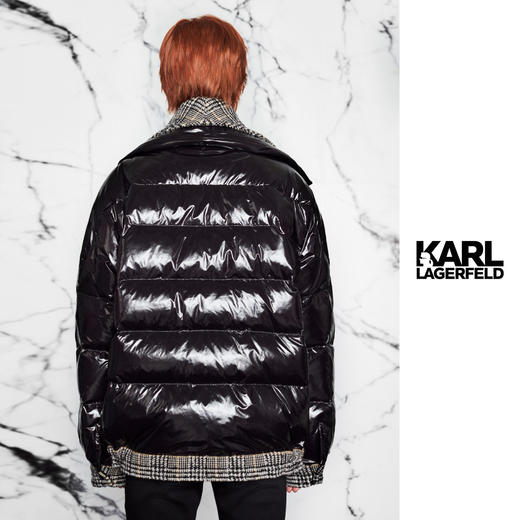 K1W20B0103050042L	KARL LAGERFELD	【老佛爷】90白鹅绒呢子拼接双层领格纹一体女式羽绒服 商品图1