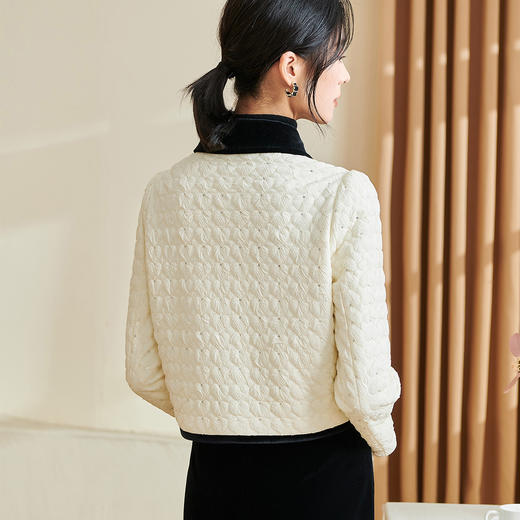 剩XL 米思阳2025秋冬季新款小香风气质夹棉短外套菱格丝绒保暖上衣厚3555 商品图2