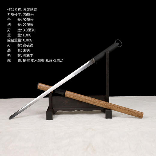 素装汉环首刀高碳钢龙泉沈广隆唐横刀一体刀剑防身冷兵器未开刃 商品图2