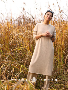 流霜 秋冬高端针织系列纯山羊绒开衩针织连衣裙