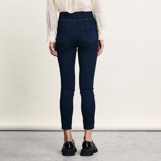 谜底松紧腰紧身铅笔裤女2024春新款复古百搭高腰牛仔裤241MK0010 商品图2