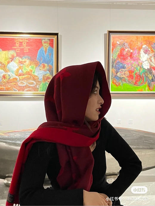 Lv羊绒围巾-酒红色 商品图3