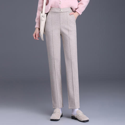 MYX-XBMY-6590-L长款简约宽松休闲毛呢锥形裤2023年冬款后腰松紧修身时尚哈伦裤 商品图0