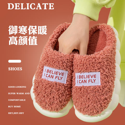「五色可选！厚底静音款」居家棉拖鞋女秋冬季家居家用厚底静音防滑保暖冬天情侣毛绒拖鞋男 商品图3