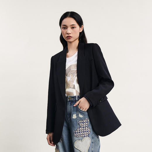 谜底西服女2024春季新款通勤风时尚宽松一粒扣西装外套241MW0073 商品图1