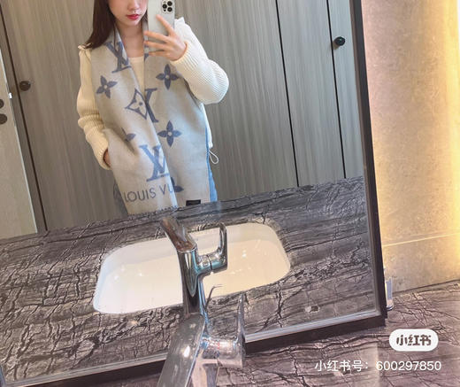 Lv羊绒围巾-蓝灰色 商品图2