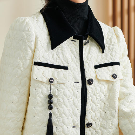 剩XL 米思阳2025秋冬季新款小香风气质夹棉短外套菱格丝绒保暖上衣厚3555 商品图4